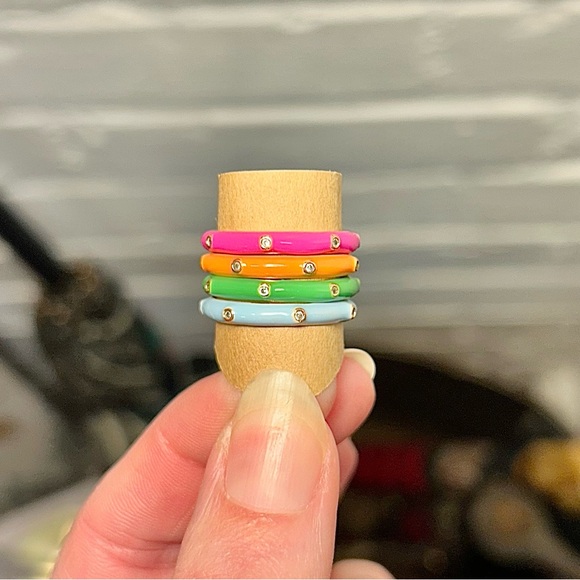 Betsey Johnson Colorful Stackable Rings with Rhinestones - Picture 5 of 7